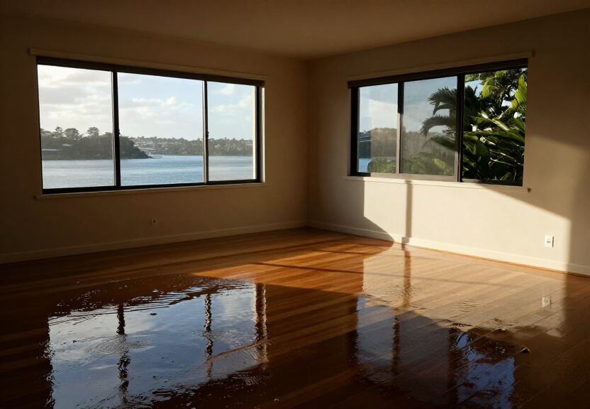 Flooded living room in a Glenorie home before restoration